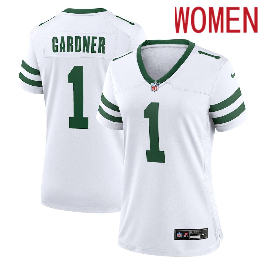 Women New York Jets #1 Ahmad Sauce Gardner Nike Legacy White Game Player NFL Jersey